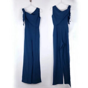 Sleeveless Navy One-Shoulder Jumpsuit with Tie Detail